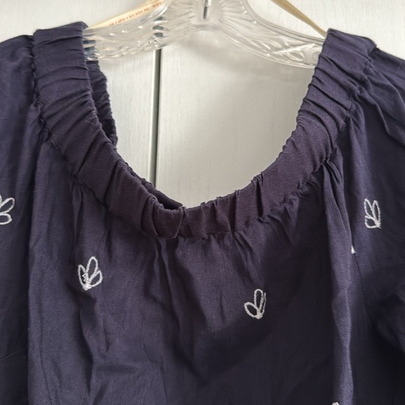 Farm Rio x Anthro Jackie Embroidered Linen Off-Shoulder Pineapple Navy Romper S - Picture 7 of 13